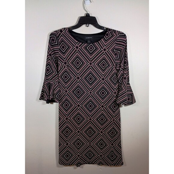 NWT Liz Claiborne Geometric Black Pink Elbow Flare Sleeve Shift Dress Size 6 - Picture 1 of 6